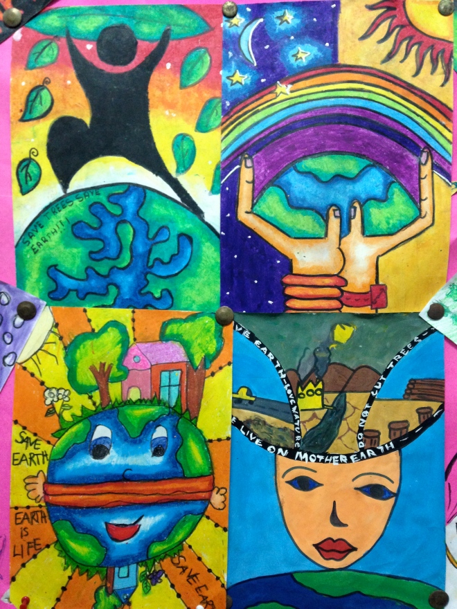 Artwork done by children at the Center for Child and Adolescent Well-being in India.